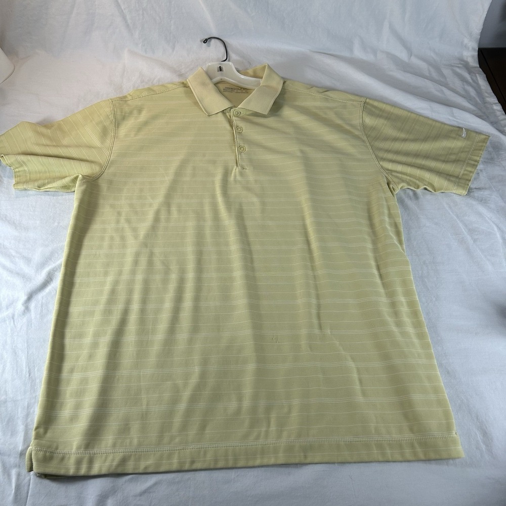 Nike Golf Polo Shirt Mens Sz XL Yellow Striped Short Sleeve Dri Fit UV Golf